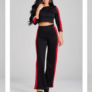 Just in time | Two Piece Stripe Contrast Pant Set